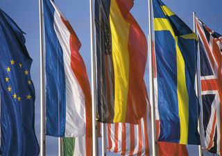 Verschiedene Länderflaggen von EU-Mitgliedsstaaten.