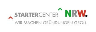 Das Bild zeigt das Logo des Startercenters NRW, das Gründer unterstützt. Der Slogan lautet: "Wir machen Gründer groß."