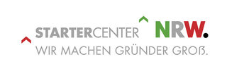 Das Bild zeigt das Logo des Startercenters NRW, das Gründer unterstützt. Der Slogan lautet: "Wir machen Gründer groß."